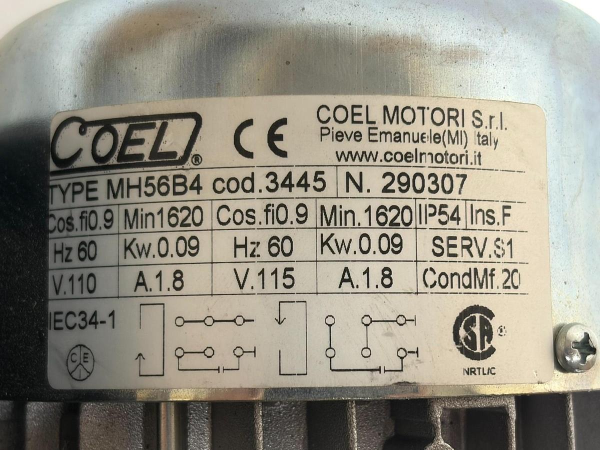Used Coel Motori MH56B4 Electric Motor 0.09kW 110V/115V 60Hz 1620 RPM New Open Box