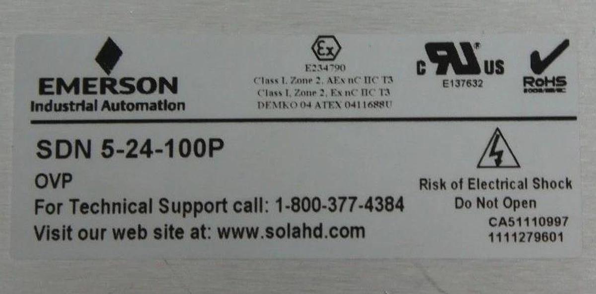 Used SOLA ELECTRIC SDN 5-24-100P POWER SUPPLY 24VDC/5A 115/230VAC SDN524100P