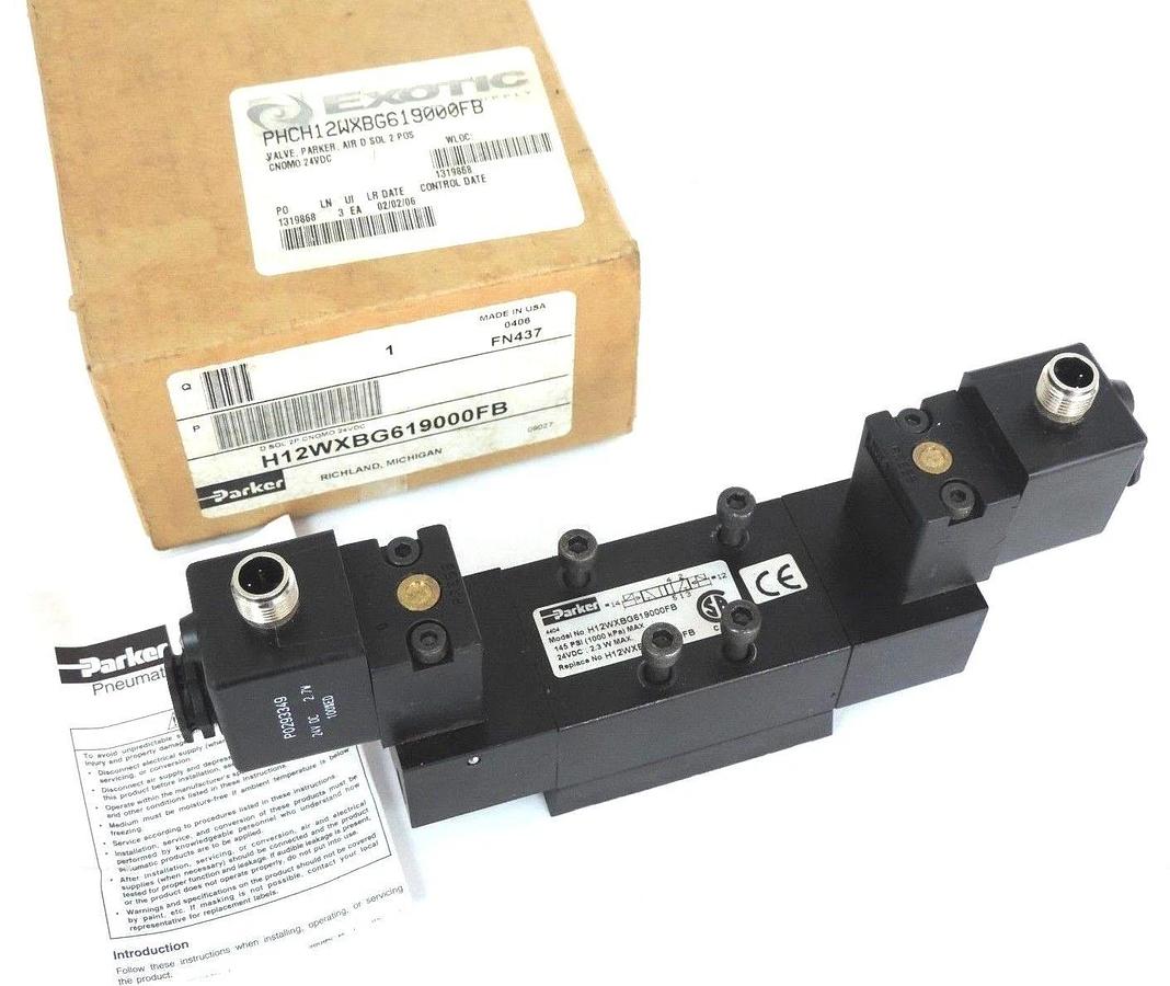Used NIB PARKER H12WXBG619000FB AIR SOLENOID VALVE 24VDC: 2.3 W MAX 145 PSI