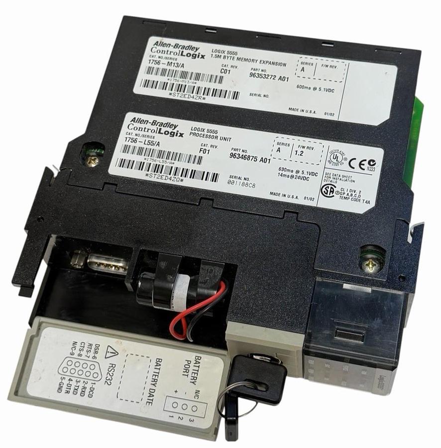 Used ALLEN BRADLEY 1756-L55 /A ControlLogix PROCESSOR W/ 1756-M13 /A BYTE MEMORY EXP.