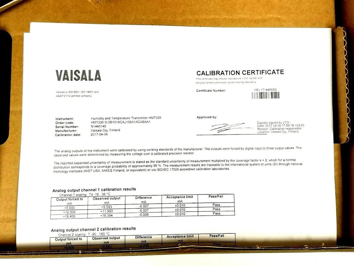 Used VAISALA HMT330-5L0B101XCAJ100A1ACABAA1 HUMIDITY & TEMP TRANSMITTER HMT335 HMT330
