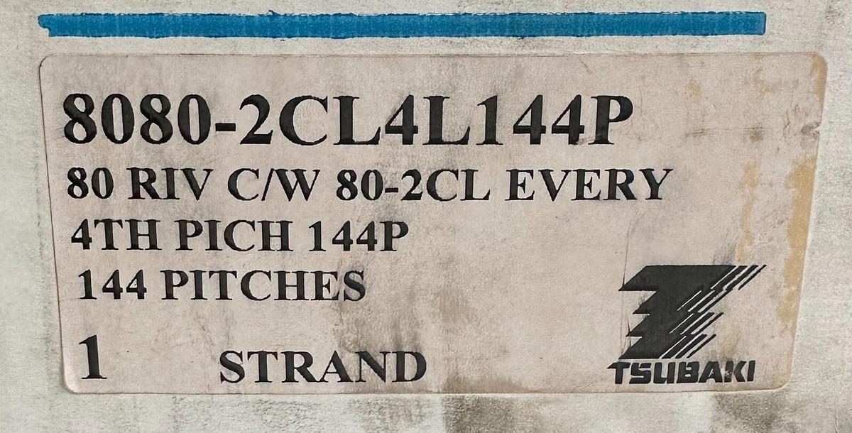 Used NEW TSUBAKI 8080-2CL4L144P 80 RIV C/W 80-2CL EVERY 4TH PITCH 144P CHAIN 1 STRAND