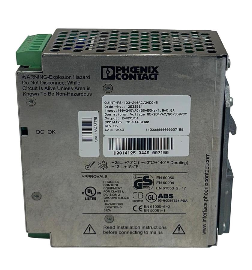 Used PHOENIX CONTACT QUINT-PS-100-240AC/24DC/5 / 2938581 QUINT POWER SUPPLY 24V USNP