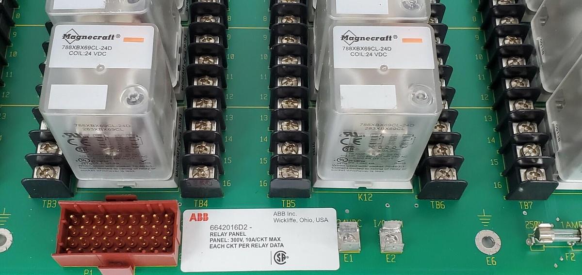 Used ABB 6642016D2 RELAY PANEL 300V, 10A/CKT MAX W/ 788XBX69CL-24D, COIL 24VDC