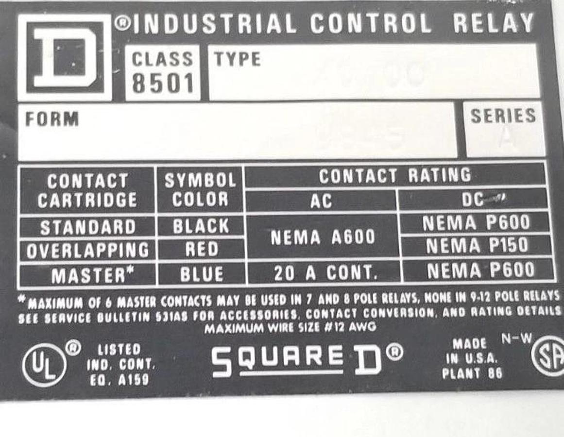 Used SQUARE D 8501-X0-00 CONTROL RELAY 9845 SER. A 9998-X62 W/ ADDER DECK 8501XC1