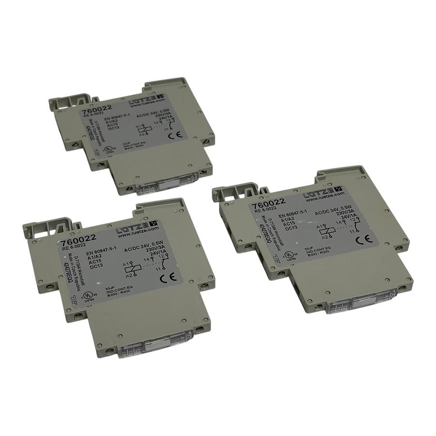 Lot of 3 Lutze 760022 RE 6-0022 Interface Relay Modules 24VAC/DC 230V 3A New