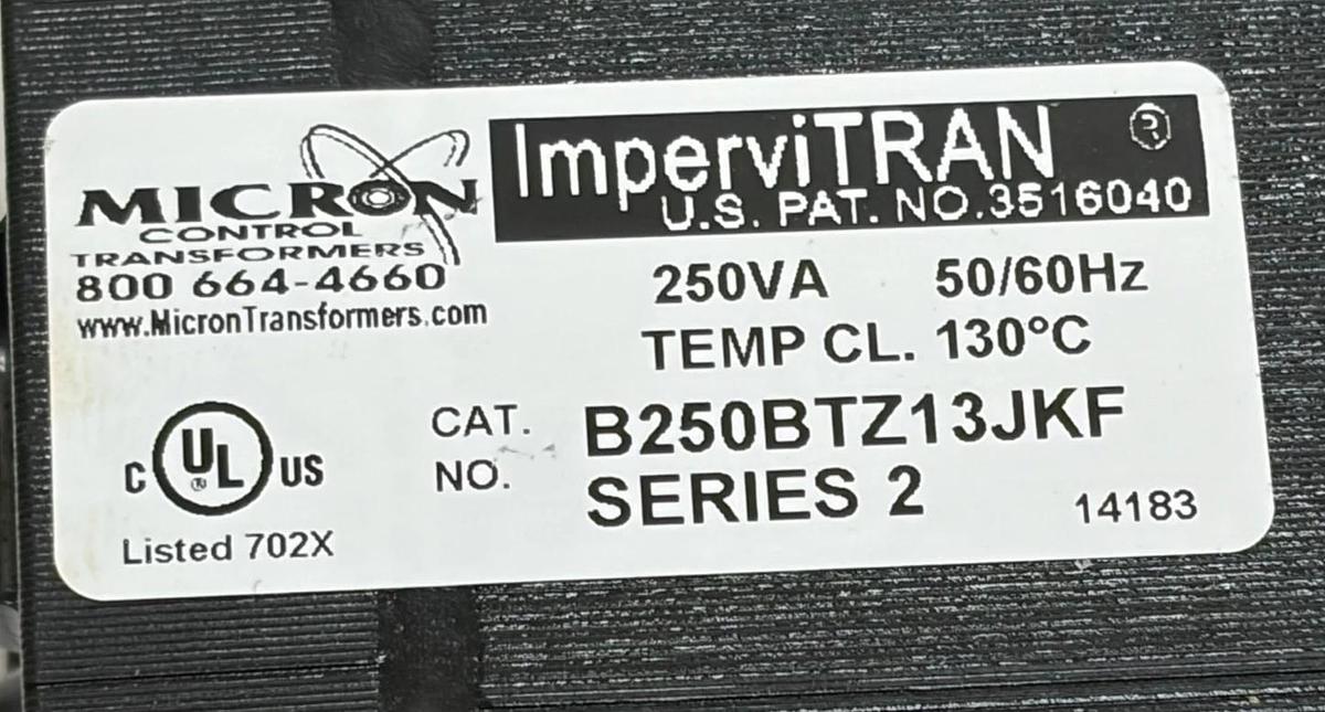 Micron B250BTZ13JKF Impervitran 250VA Control Transformer 230x460V
