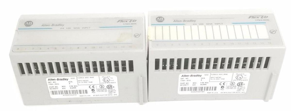 Used LOT OF 2 ALLEN BRADLEY 1794-IB16 FLEX I/O INPUT MODULES SER. A, REV. A01