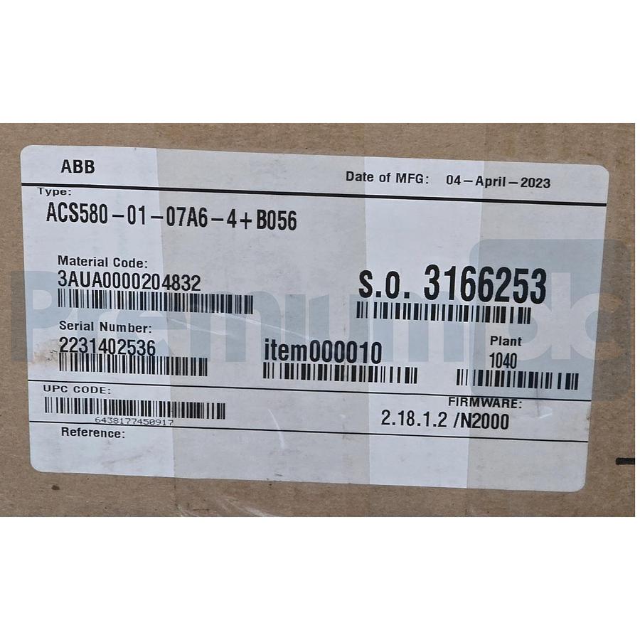 Used ABB ACS580-01-07A6-4+B056 LV AC Drive 3AUA0000204832 480V 3HP/5HP 7.6A NSMP
