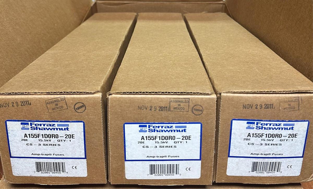 Used 3 FERRAZ SHAWMUT A155F1D0R0-20E / A155F1D0R020E Amp-trap CS-3 SERIES 15.5kV NSMP