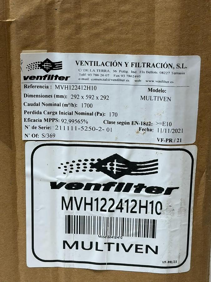 Used Venfilter Multiven MVH122412H10 HVAC HEPA Air Filter 292x592x292mm New