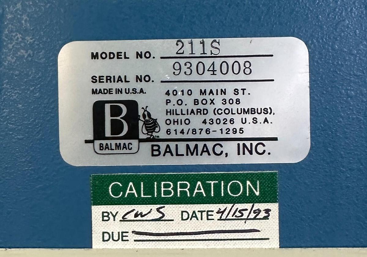 Used BALMAC INC MODEL 211S VIBRATION METER W/ MODEL 163 PROBE, CABLES AND CASE