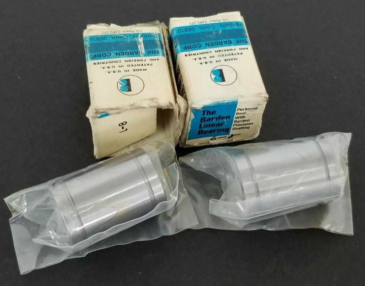 Used LOT OF 2 NIB BARDEN LINEAR BEARINGS, ~1/2" ID X 7/8" OD X 1-1/4" L