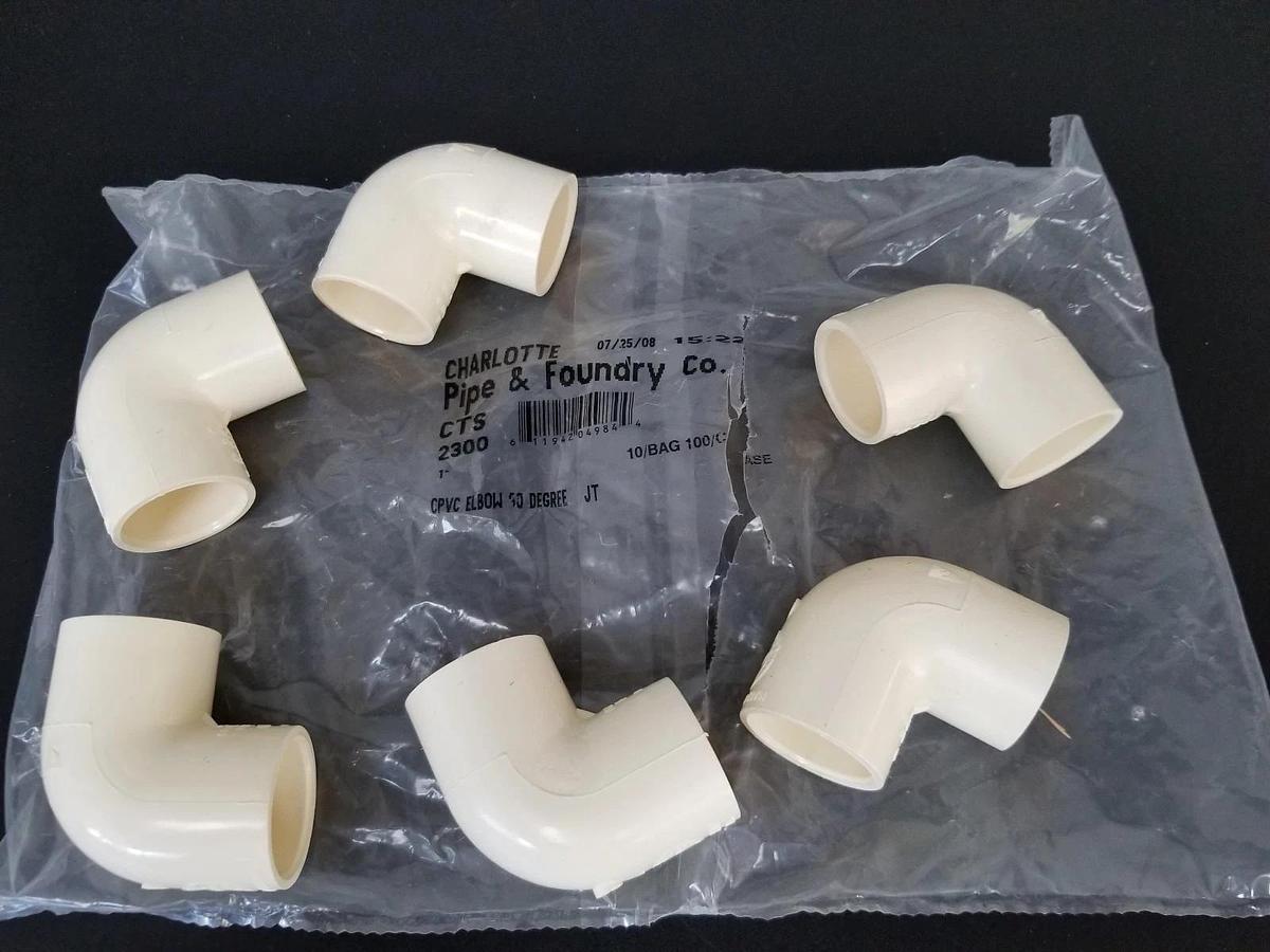 Used BAG OF 6 NEW CHARLOTTE CTS-2300 CPVC ELBOW 90 DEGREE FITTINGS CPVC-4120, D-2846