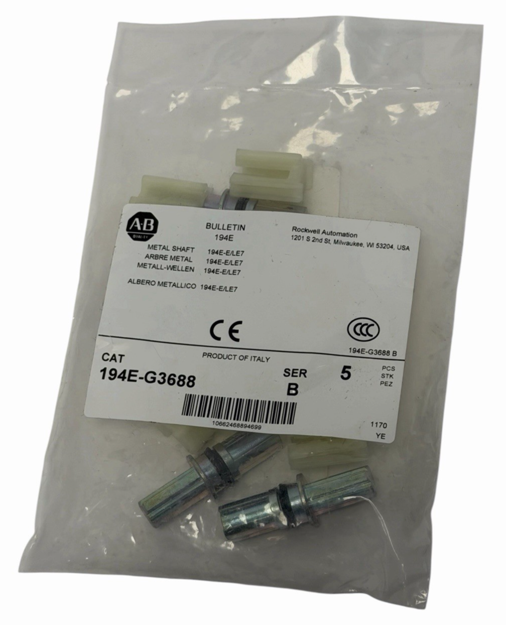 BAG OF 5 NEW ALLEN BRADLEY 194E-G3688 METAL SHAFTS 194EG3688 SER. B