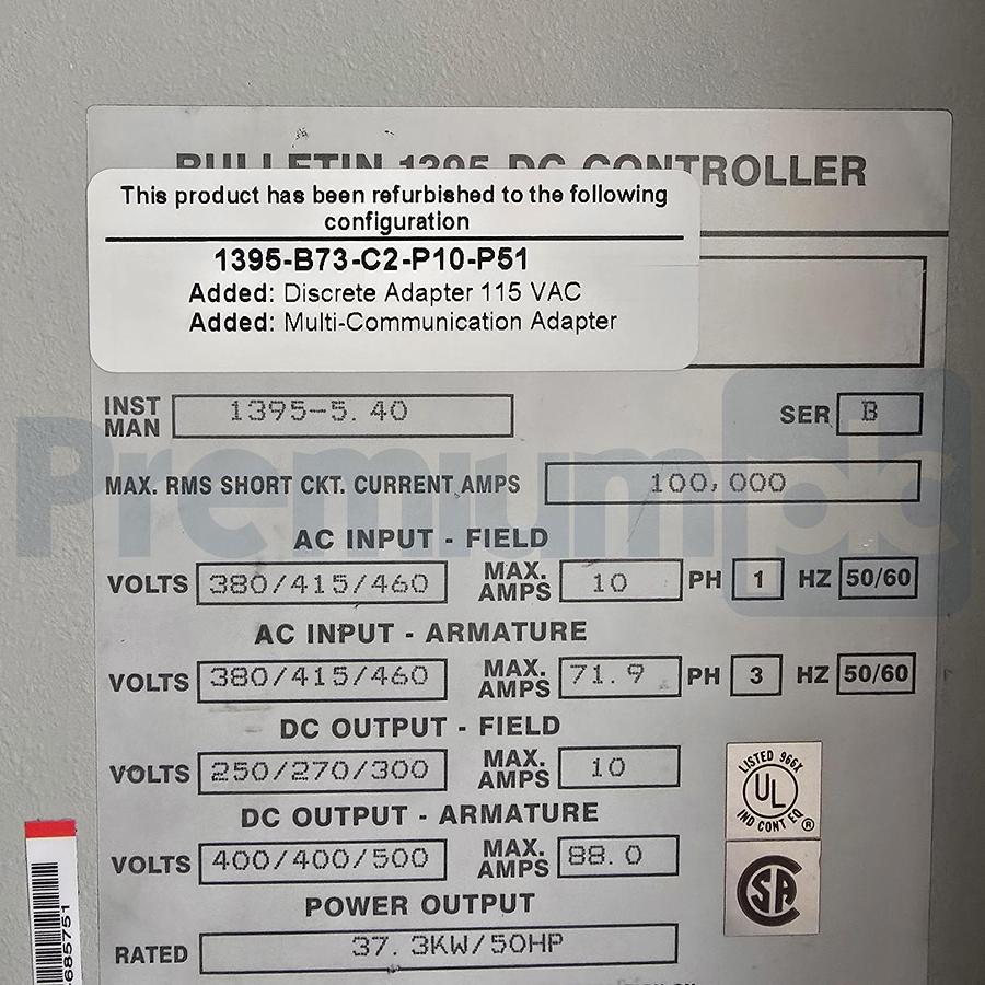 Used Allen-Bradley 1395-B73-C2-P10-P51 /B Digital DC Drive 50HP 460VAC Regen REFURB