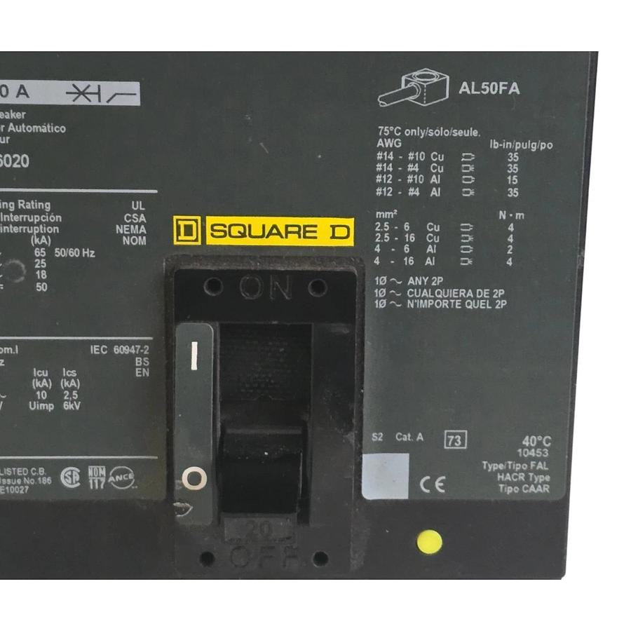 Square D FHL36020 Molded Case Circuit Breaker | 20A 3-Pole 600V F-Frame NSNP