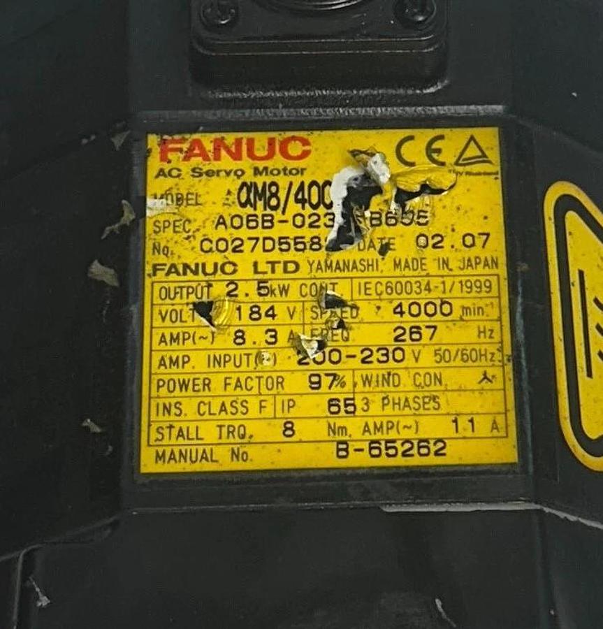 Used FANUC A06B-0235-B605 / A06B0235B605 AC SERVO MOTOR aM8/4000i 2.5kW 8.3A USNP