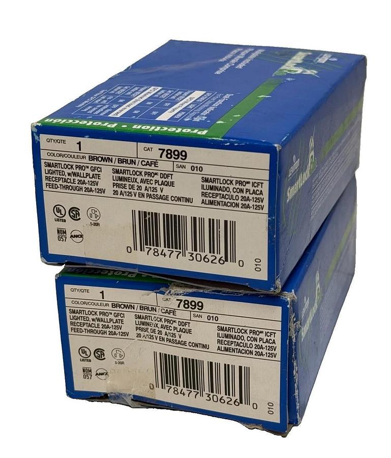 Used LOT OF 2 NIB LEVITON 7899 SMARTLOCK PRO GFCI RECEPTACLES 20A-15V BROWN