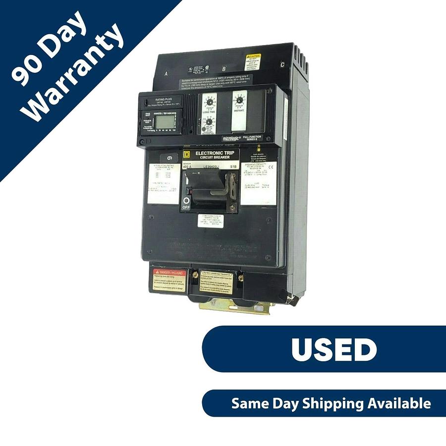 Used SQUARE D LE36400LI MOLDED CASE CIRCUIT BREAKER 600V, 400A W/ TRIP ARP100 PLUG KI