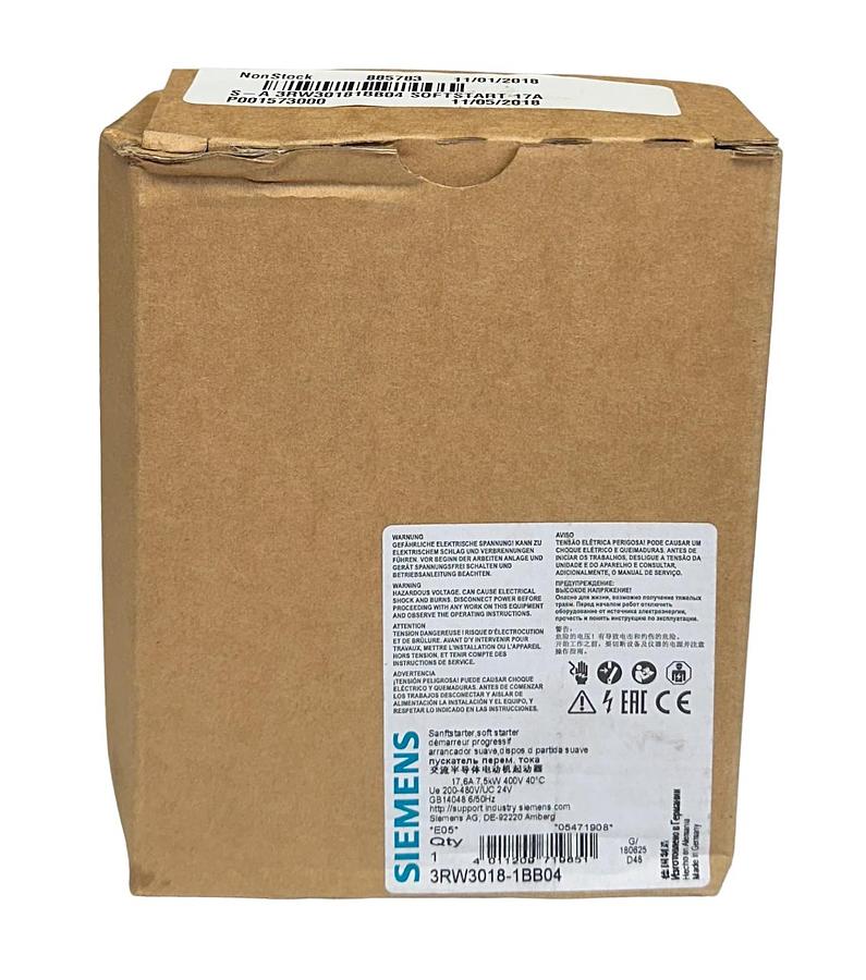 Used SIEMENS 3RW3018-1BB04 / 3RW30181BB04 SIRIUS SOFT STARTER 200-480VAC 17.6A NSMP