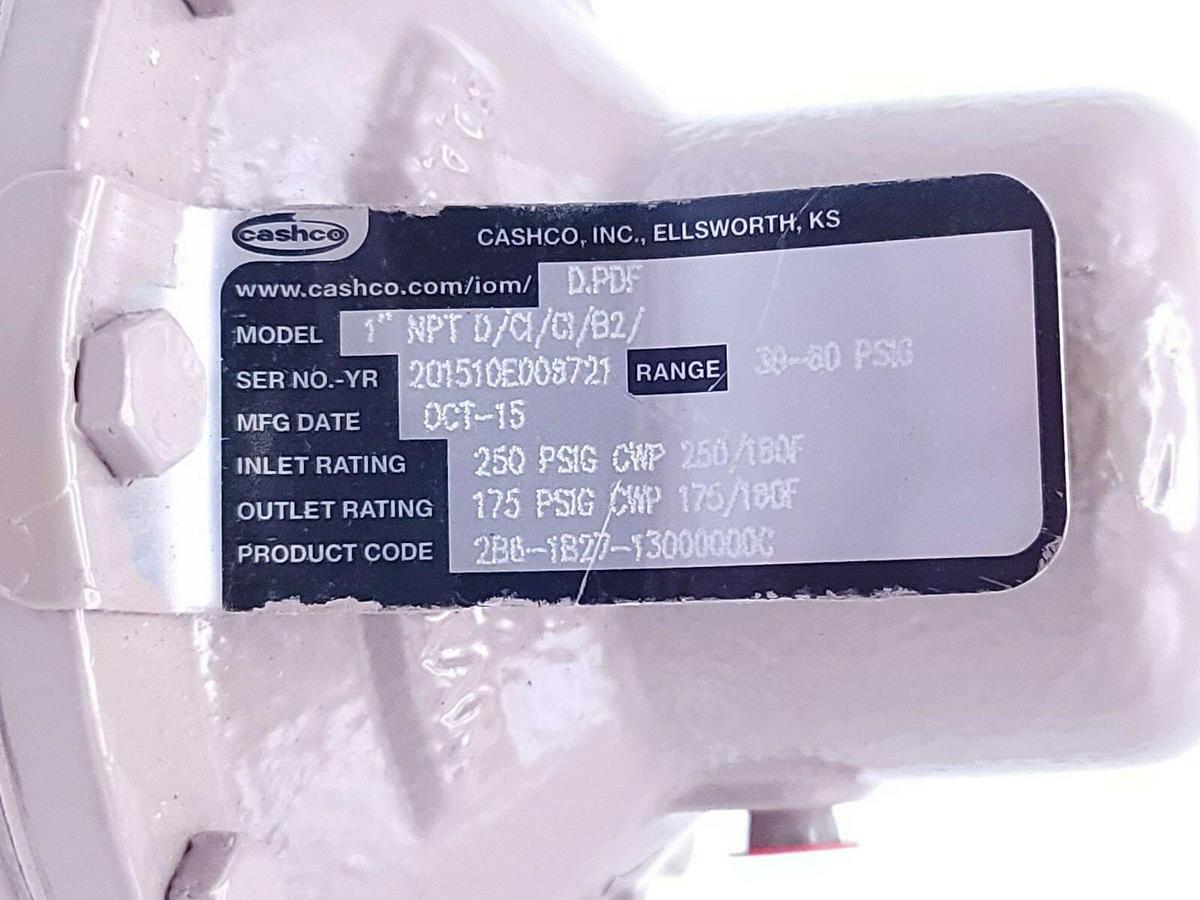 Used NEW CASHCO 1'' NPT D/CI/CI/B2 REGULATOR D.PDF RANGE: 30-80 PSI