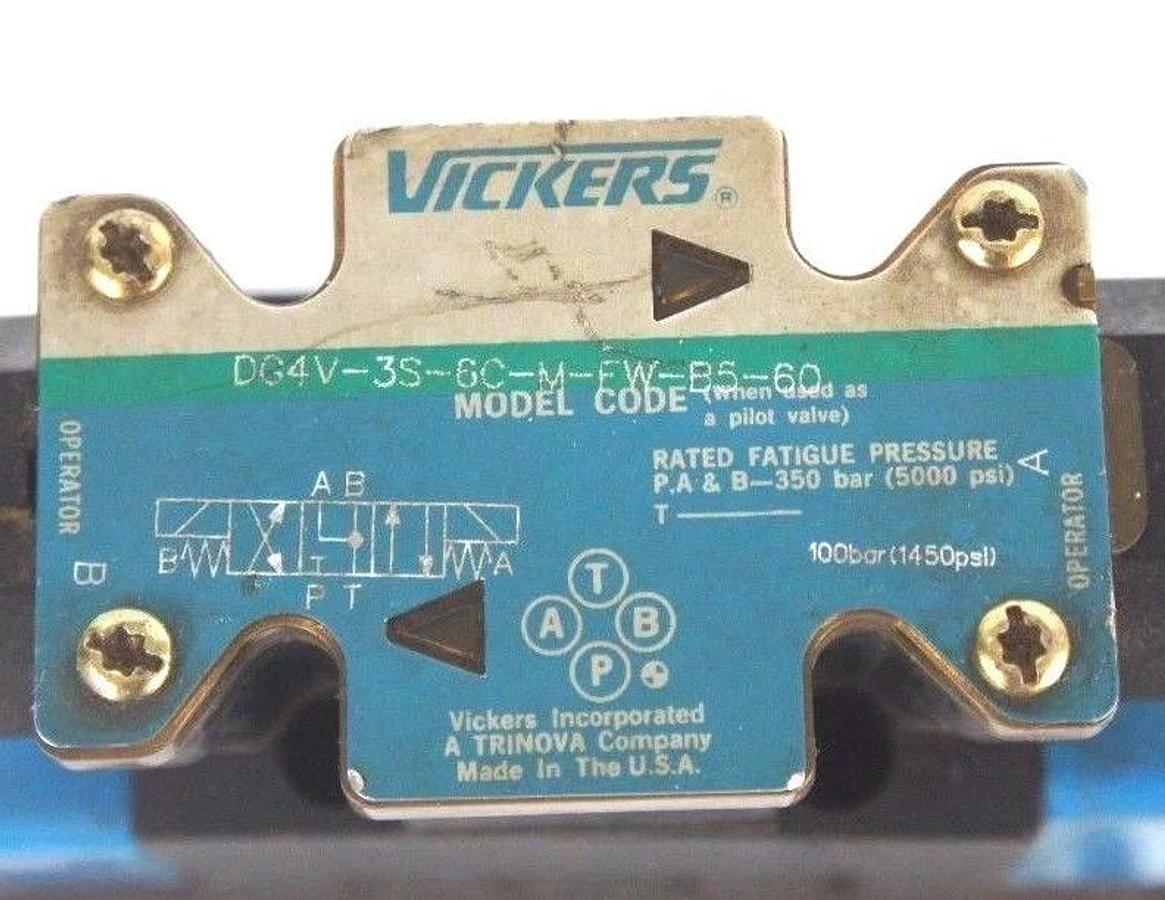 Used VICKERS DG5S4-046C-M-FW-B5-60 VALVE W/ DG4V-3S-6C-M-FW-B5-60 PILOT VALVE