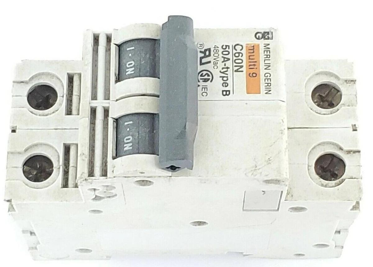 Used MERLIN GERIN MG24138 SUPPLEMENTARY PROTECTOR 480Y/277V 50A 2P, TYPE B, 24138