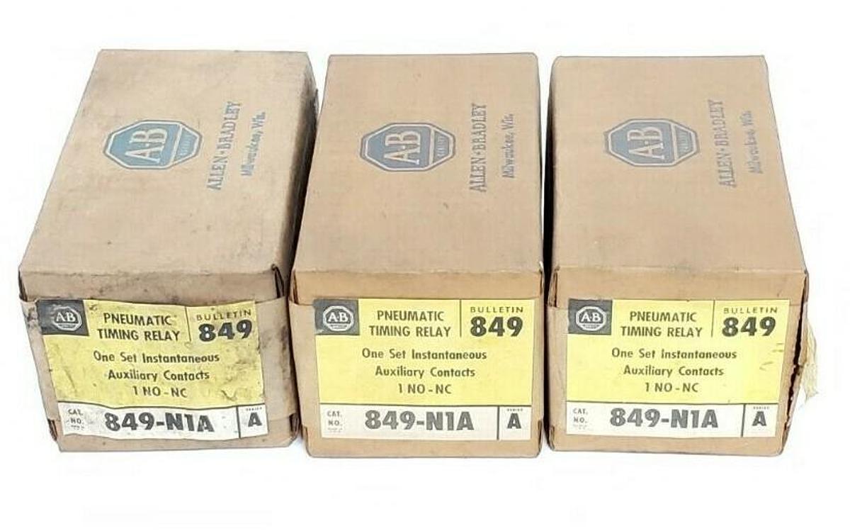 Used LOT OF 3 NIB ALLEN BRADLEY 849-N1A PNEUMATIC TIMING RELAYS 849N1A SER. A