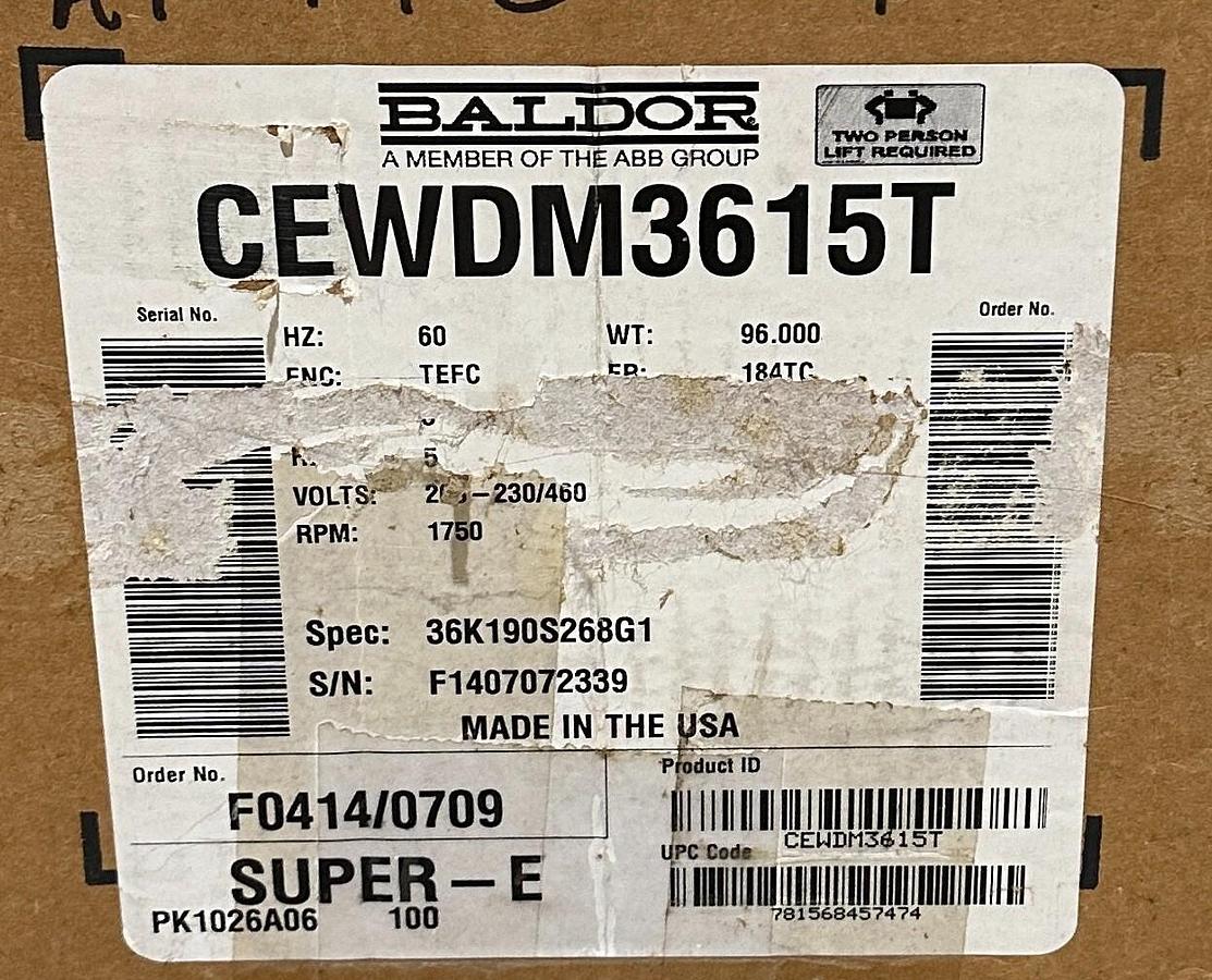 Used NEW BALDOR CEWDM3615T / 36K190S268G1 Super-E WASHDOWN DUTY MOTOR 5HP 60Hz NSMP
