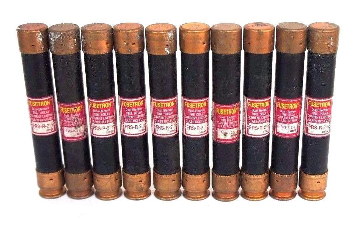 Used LOT OF 10 BUSSMANN FUSETRON FRS-R-2-1/2 DUAL ELEMENT TIME DELAY FUSES FRSR212