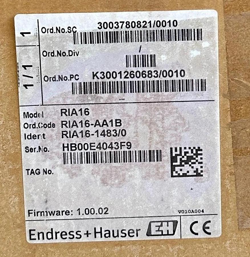 NEW ENDRESS + HAUSER RIA16 / RIA16-AA1B / RIA16-1483/0 LOOP-POWERED INDICATOR