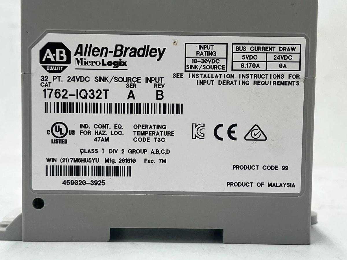 Allen‑Bradley 1762‑IQ32T SER A REV B 32‑Point 24 V DC Sink/Source Input Module