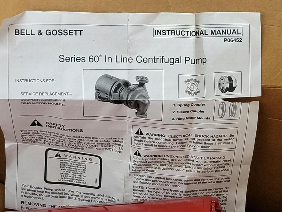 Used NIB BELL & GOSSETT 111044 POWER PACK 1/2, 115/230, 60, 1 ALTERNATING MOTOR