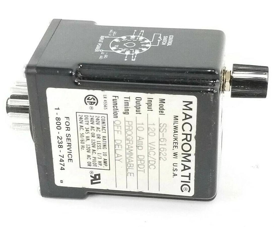Used NIB MACROMATIC SS-61622 SOLID STATE TIME DELAY RELAY SS61622, 120 VAC/DC, 10 AMP