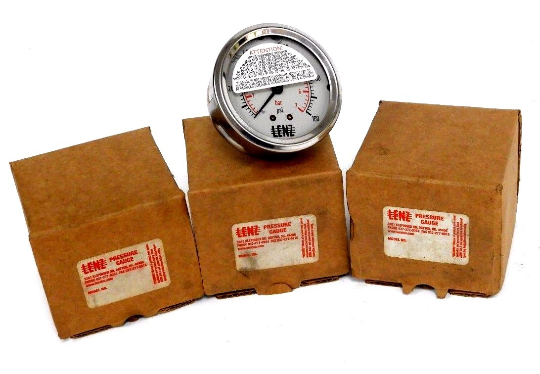 Used LOT OF 3 NIB LENZ 1 1/4" PRESSURE GAUGES 0-100 PSI