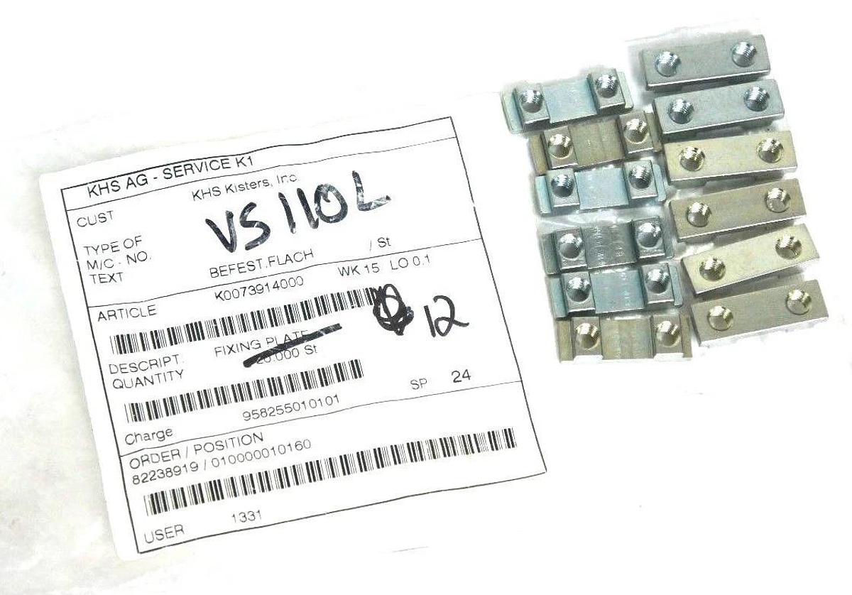 LOT OF 12 NEW KHS KISTERS, INC. K0073914000 FIXING PLATES