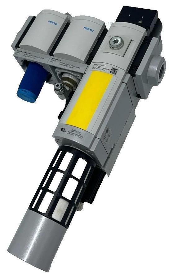 Used Festo MS6 Pneumatic Assembly: MS6-SV-1/2 Safety Valve + MS6-LFM Filter + MS6-FRM