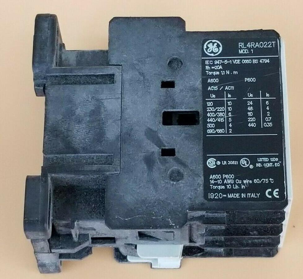 Used GENERAL ELECTRIC RL4RA022T CONTACTOR MOD. 1 W/ LB1AJ COIL 110-120V 50-60HZ