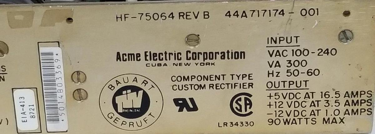 Used ACME ELECTRIC / GE 44A717174-001 POWER SUPPLY HF-75064 , 100-240VAC, 300VA