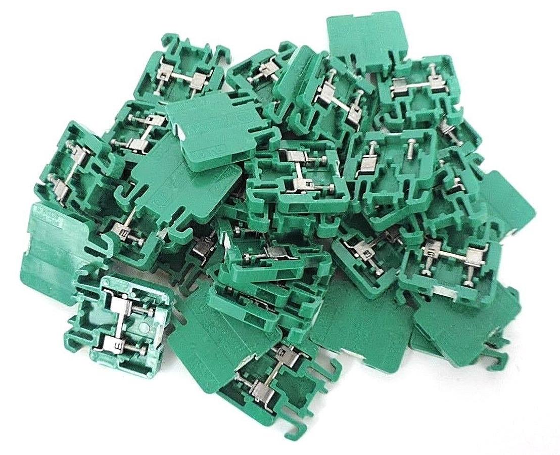 Used LOT OF 34 NEW ALLEN BRADLEY BUL. 1492 STYLE. H GREEN TERMINAL BLOCKS, 1492H