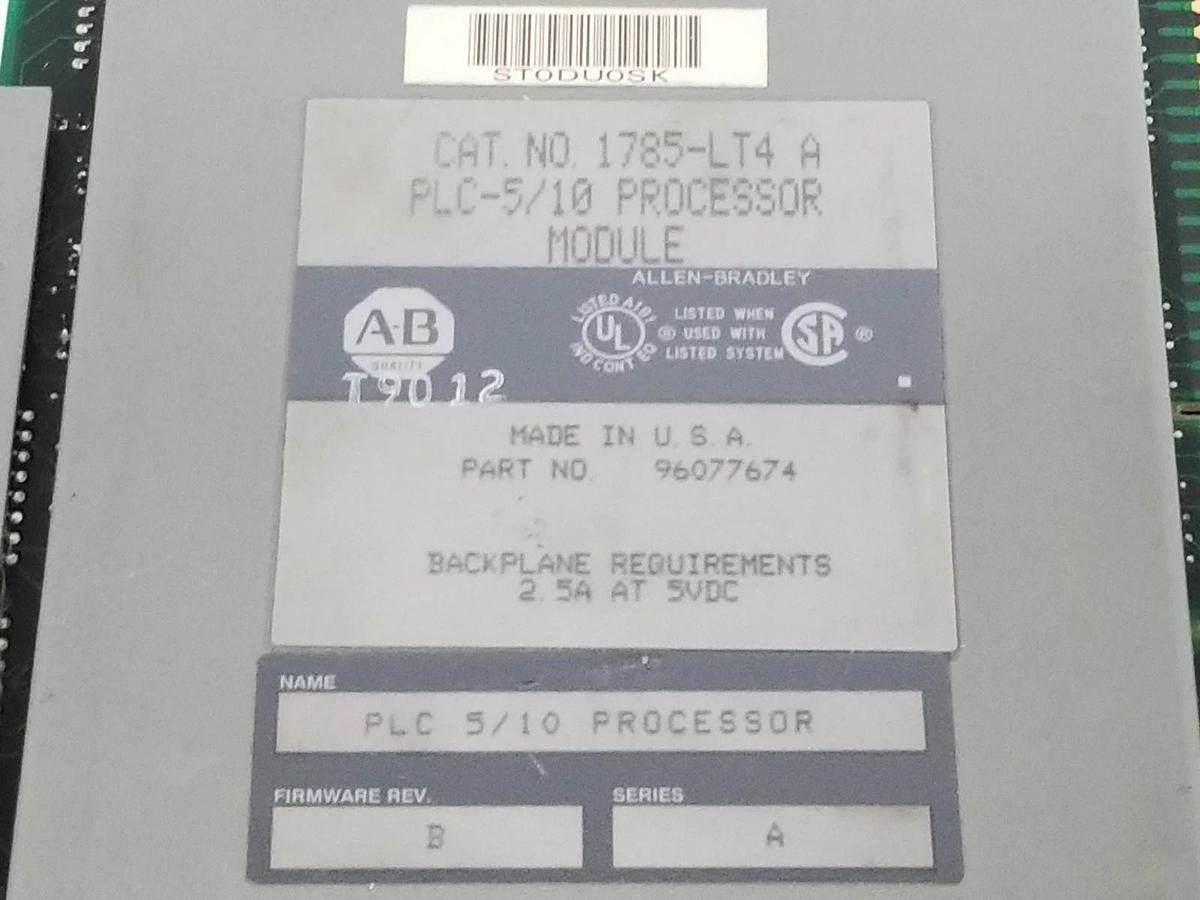 Used ALLEN BRADLEY 1785-LT4 PROCESSOR MODULE SER. A F/W REV. B 96077674
