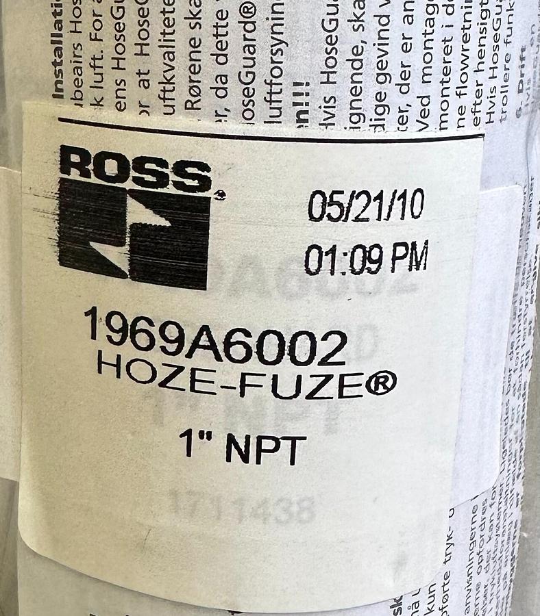Used NEW ROSS 1969A6002 HOZE-FUZE 1'' NPT 260PSI SAFETY VALVE