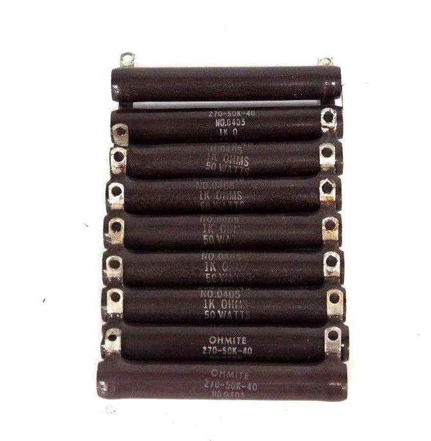 Used LOT OF 10 NEW OHMITE 270-50K-40 RESISTORS 1K OHMS, 50 WATT, 7917, NO. 0405