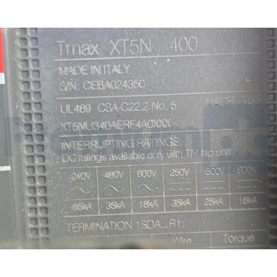Used ABB Tmax XT5N 400 Ekip Dip LS/I Breaker w/ AF305-30 Contactor 400A 100-250V +Acc