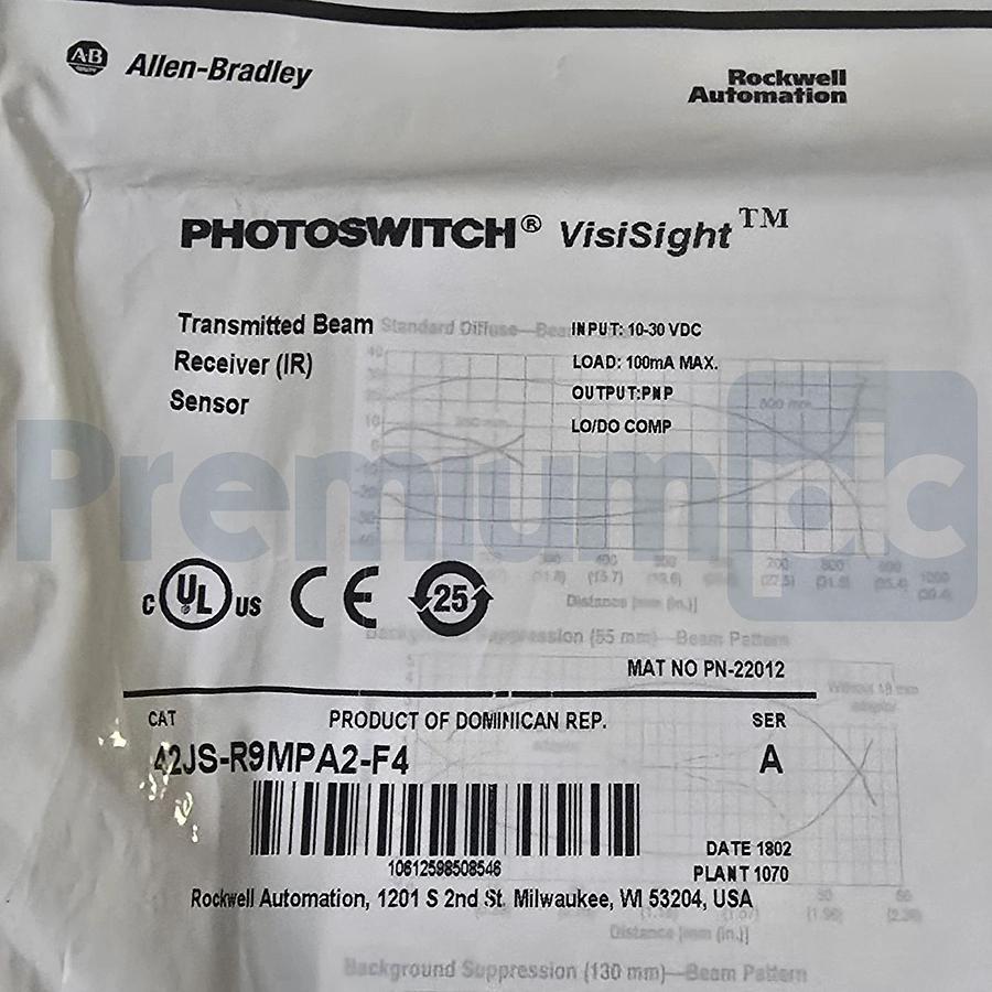 Used Allen-Bradley 42JS-R9MPA2-F4 /A PHOTOSWITCH VisiSight Transmitted Beam Receiver