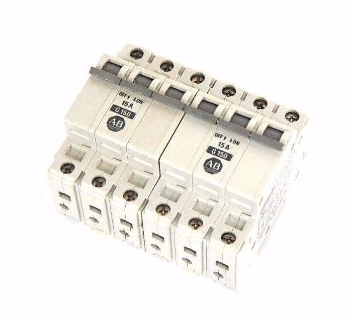 Used LOT OF 2 ALLEN BRADLEY 1492-CB3-G150 MINIATURE CIRCUIT BREAKERS SER B, 15 AMP