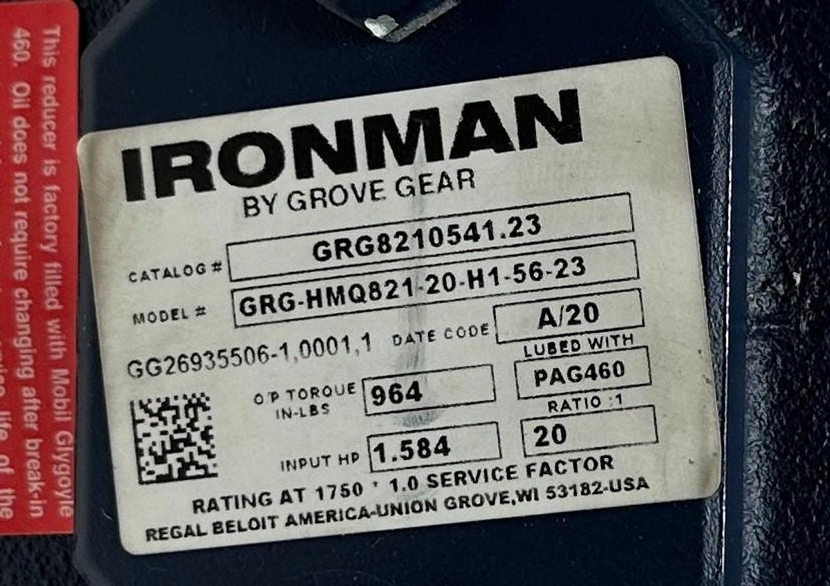 Used GROVE GEAR IRONMAN GRG-HMQ821-20-H1-56-23 / GRG8210541.23 WORM REDUCER 20:1 NSNP