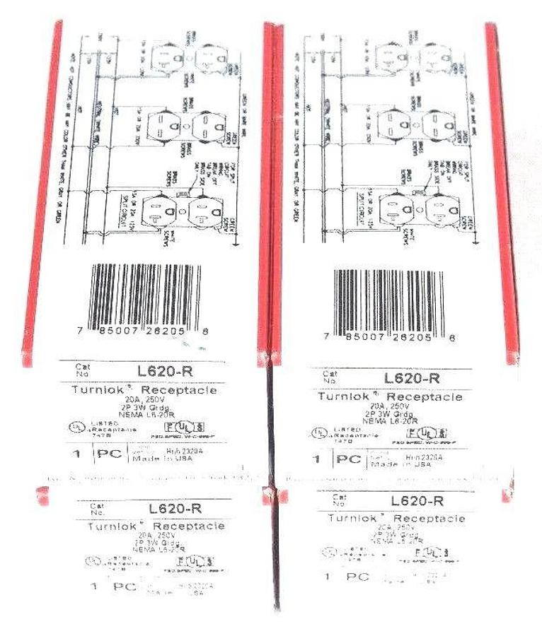Used LOT OF 4 NIB PASS & SEYMOUR L620-R TURNLOK RECEPTACLES 20A 250V 2P 3W L620R