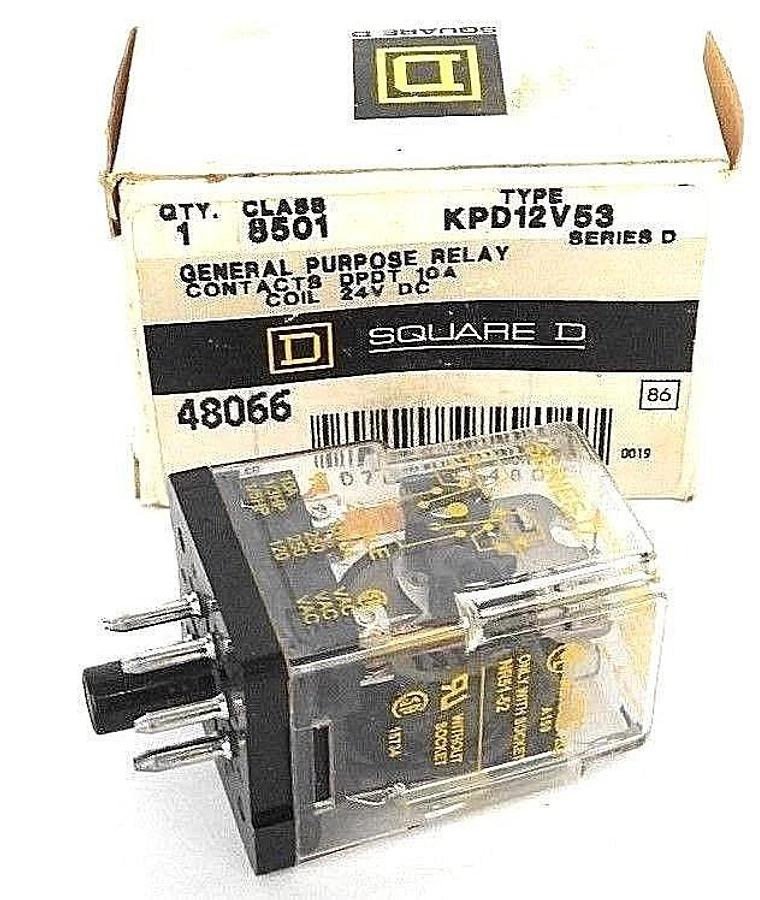 Used NIB SQUARE D 8501-KPD12V53 GENERAL PURPOSE RELAY 8501KPD12V53, SER. D, 24V DC